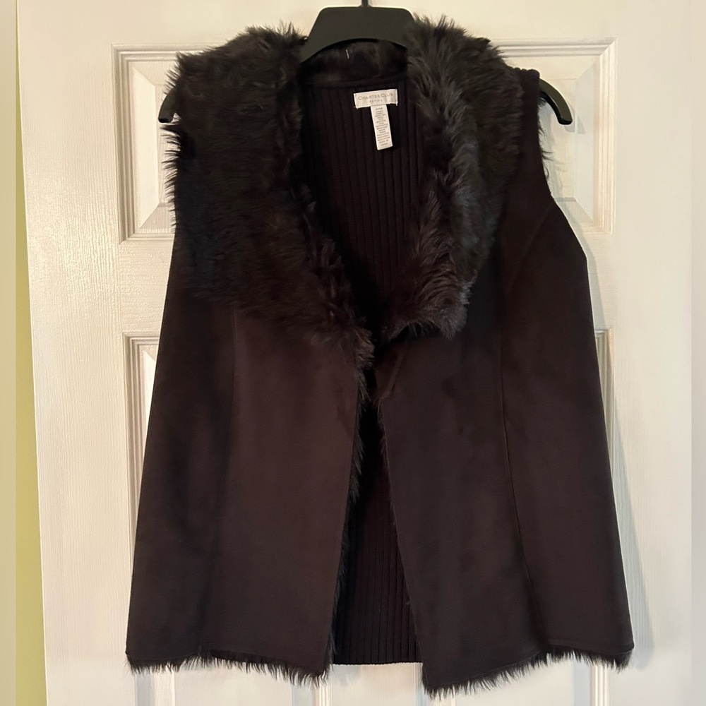Charter Club Black Faux Fur Vest, Petite Medium